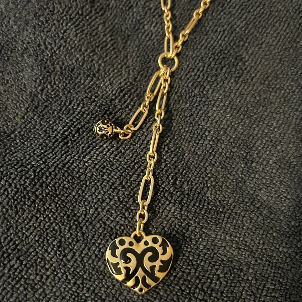 Patricia Nash Gold Heart with Black Enamel Pendant Necklace, 23” - Picture 3 of 6